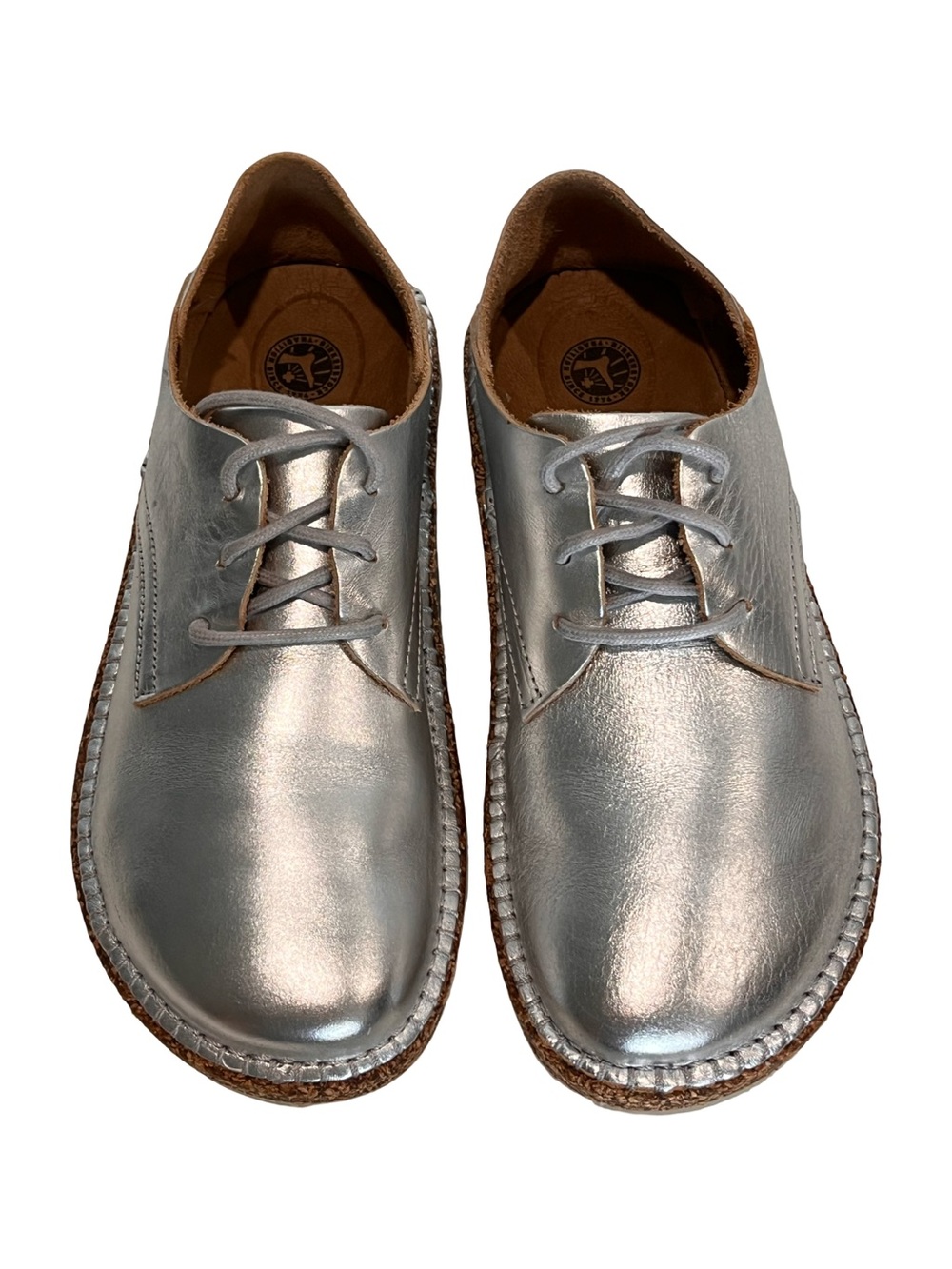 Birkenstock Gary Silver Metallic Leather Oxford NWOB 38 7.5 Regular Fit